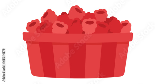 Basket of ripe raspberries for summer dessert, harvest background, isolated