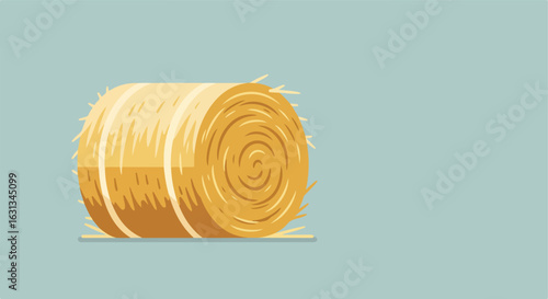 Hay bale illustration on light blue background, flat design, farming concept
