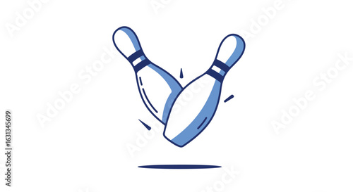 Vector bowling pins falling on alley with motion streaks. Icon, game, poster