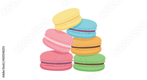 Stacked macarons on white background for blog header, or recipe or culinary use
