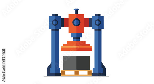 Hydraulic press compressing block on pallet, isolated use for manufacture