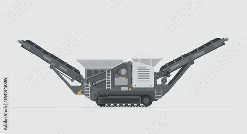 Crusher processing in quarry against plain background for industry use