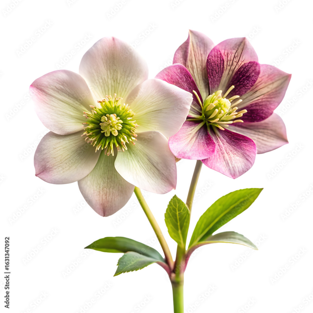 Fototapeta premium Pink and white hellebore flower isolated on transparent background