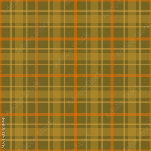 Seamless Tartan Plaid Pattern in Olive Green and Orange Colors