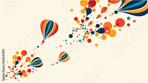 Colorful abstract hot air balloons with dots and teardrops on a light beige background image design