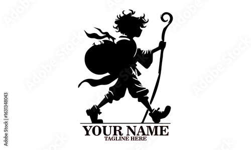 Engraved illustration vector of hobbit characters with curly hair and  walking stick. concept of hobbit day, hobbit logo design 