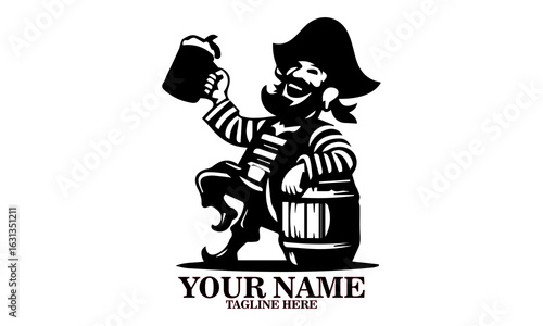 illustration pirate with knife and barrel on white background. pirate with knife and barrel vector illustration, pirate logo design. Talk like a pirate day