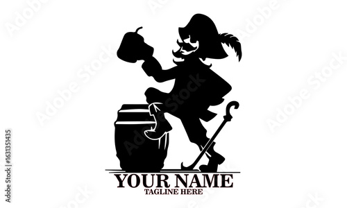 illustration pirate with knife and barrel on white background. pirate with knife and barrel vector illustration, pirate logo design. Talk like a pirate day
