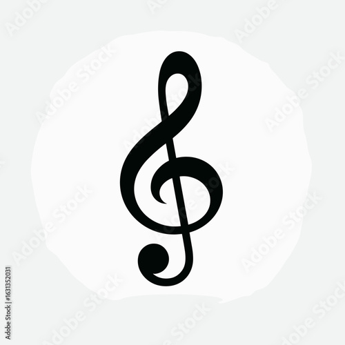 Stylized treble clef illustration in black minimalist design