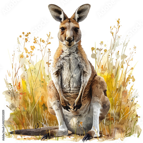 Kangaroo, watercolor vector, isolated on a white background.