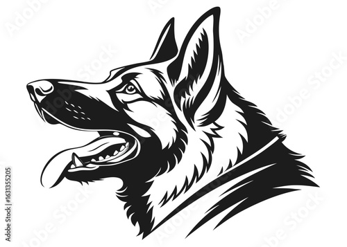Detailed black and white illustration of a german shepherd dog head in side profile vector art created with generated ai