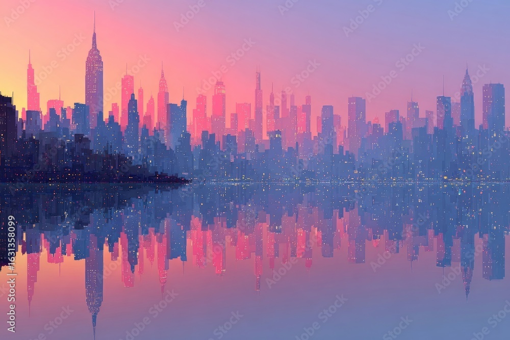 custom made wallpaper toronto digitalSunrise over NYC skyline, reflected in water
