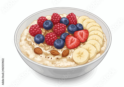 Oatmeal with Fresh Fruit and Nuts in a Bowl, Healthy Breakfast
