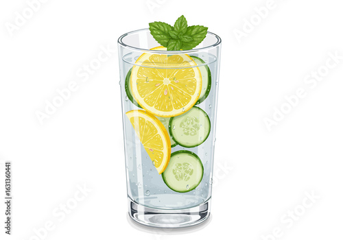 Refreshing detox water with lemon, cucumber, and mint in a glass