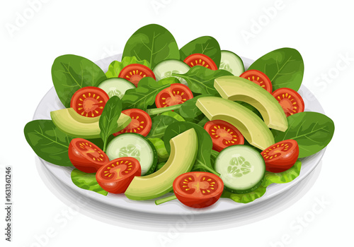 Fresh vegetable salad with spinach, tomato, cucumber