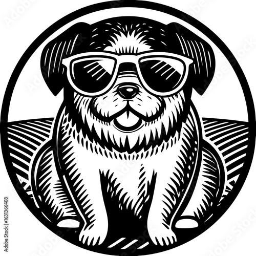dog-wearing-sunglasses (linocut style)