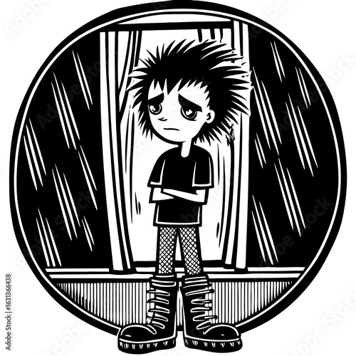 emo boy (linocut style)