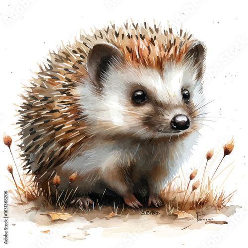 watercolor of Hedgehog, vector, isolated on a white background.