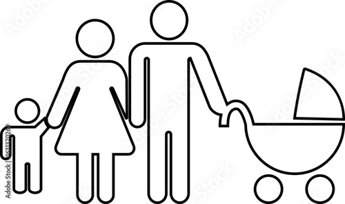 Parents and child family icon solid in line trendy style. Happy little family for insurance symbol Design on transparent background