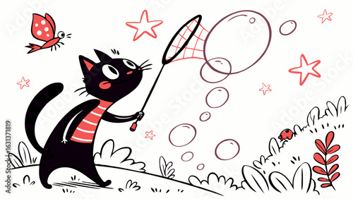 black cat with red heart