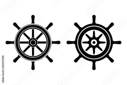 Ship Wheel Icon Vector Isolated on White – Nautical Helm Silhouette