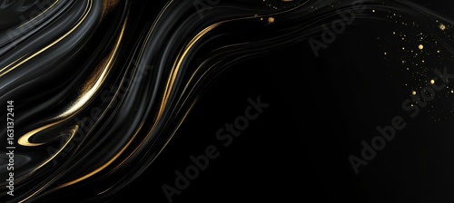Elegant Black and Gold Fluid Abstract Texture with Glittering Swirls and Contemporary Marble Design