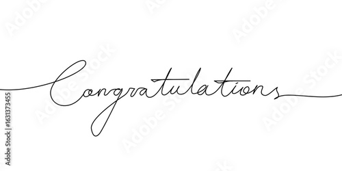 CONGRATULATIONS handwritten inscription Continuous thin line. One line drawing of phrase vector illustration for t-shirt, slogan design print graphics style
