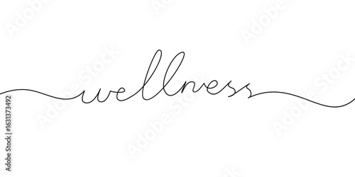 WELLNESS  handwritten inscription Continuous thin line. One line drawing of phrase vector illustration for t-shirt, slogan design print graphics style
