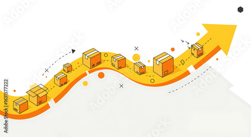 E-commerce Logistics and Growth: Delivery Boxes on an Upward Arrow Path