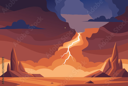 Lightning Storm in Dramatic Desert Sky