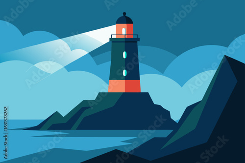 Lighthouse Beaming Across Cliffs and Sea