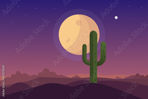 Cactus Under Desert Full Moon Glow