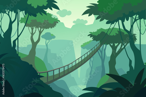Jungle Canopy Walkway in Morning Mist