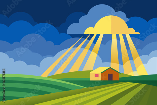 Sunbeam Piercing Stormy Farm Clouds