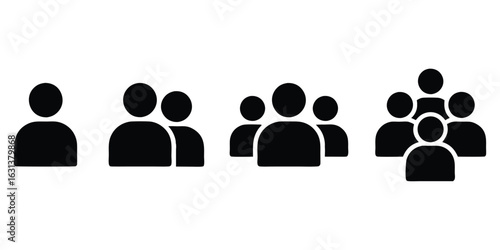 Minimalist Black Group People Icons Set,user icon set person profile contact people group,Diverse set of person icons in various styles,Minimalist black silhouettes,Team and user icon pack, team,Ai