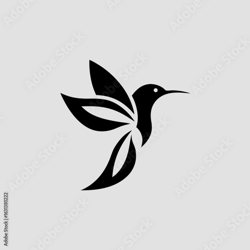 Elegant hummingbird bird logo with stylized abstract wings vector graphic.