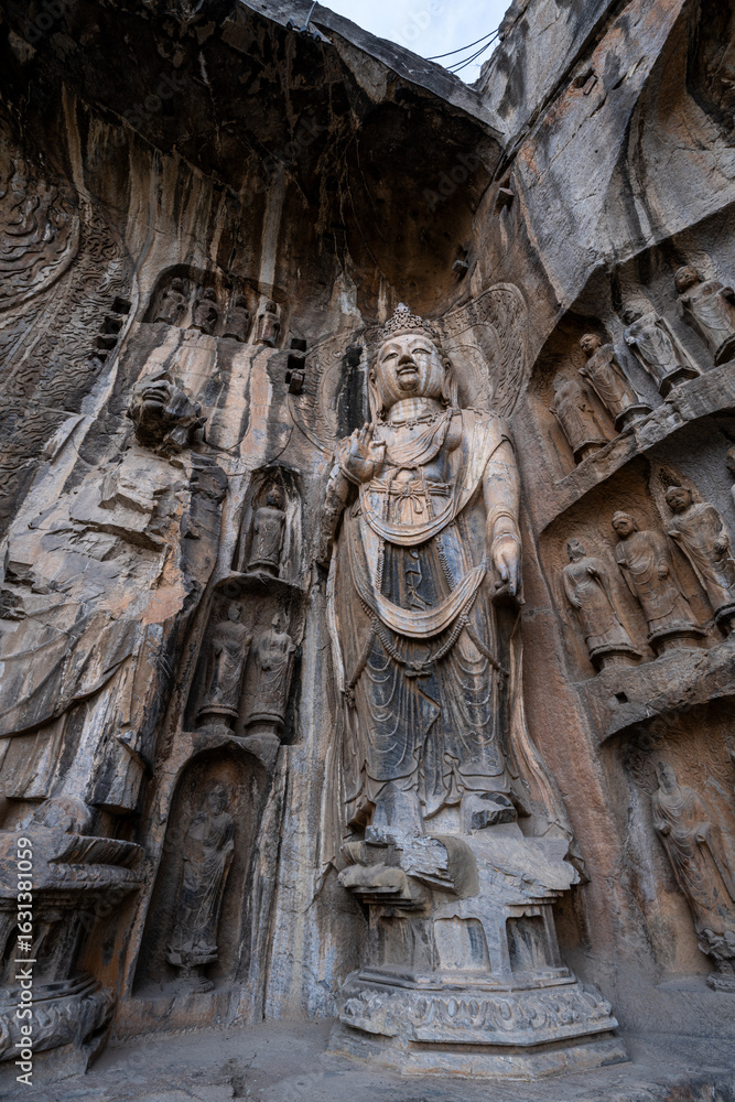 Longmen Grottoes in Luoyang, China, stone carved Buddha statues, ancient historical relics Longmen Grottoes in Luoyang, China, stone carved Buddha statues, ancient historical relics