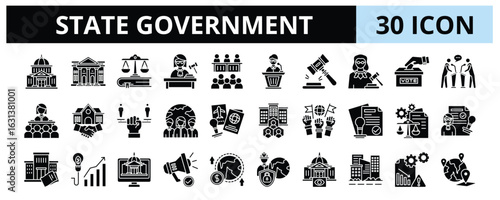 30 State Government Glyph Icons Vector - government, building, politics, public, democracy, Constitution