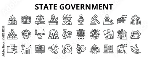 30 State Government Line Icons Vector - government, building, politics, public, democracy, Constitution