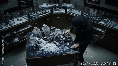 Security Camera Captures Dramatic Jewelry Heist by Masked Intruder at Night Time