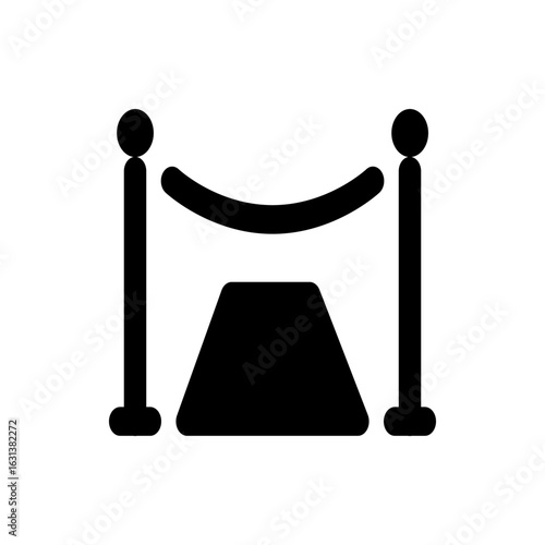 Illustration of a black red carpet event with two stanchions and a rope barrier on a white background