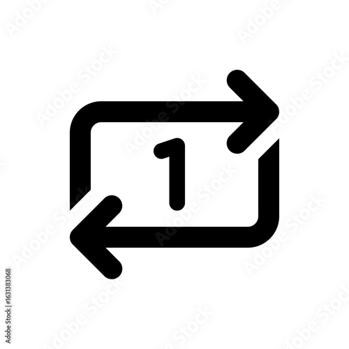 Rectangular shape with rounded corners and arrows and the number one inside a white background design