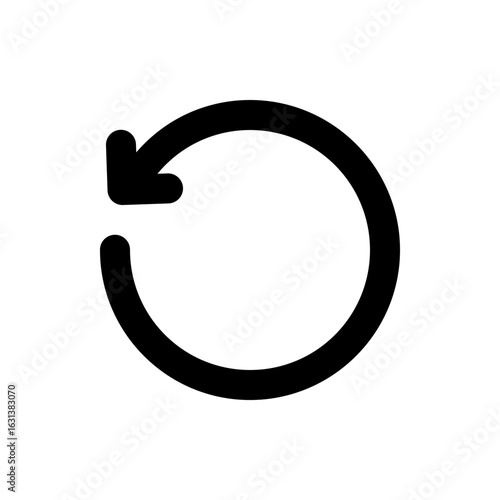 Black circular arrow pointing left indicating a refresh or reload action on a white background icon
