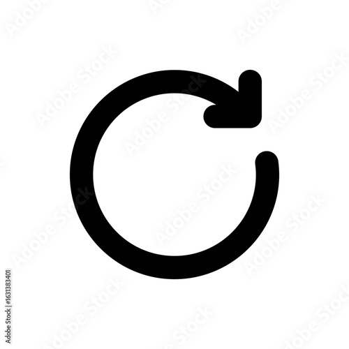 Circular arrow pointing right in a clockwise direction representing refresh or reload functionality icon design