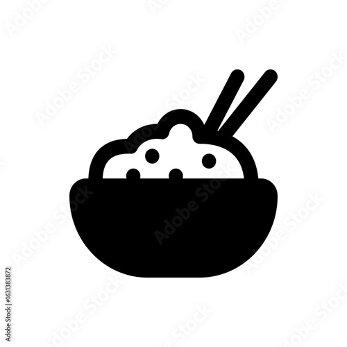 Illustration of a bowl filled with rice and toppings accompanied by a pair of chopsticks placed inside it