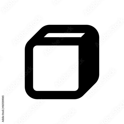 A three dimensional cube shape with rounded edges and white interior space isolated on a white background view