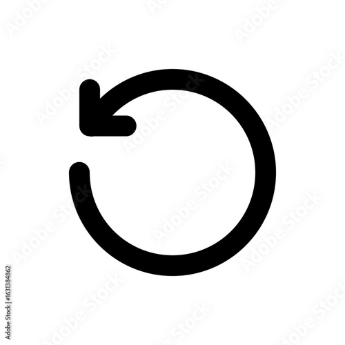 Circular arrow pointing left indicating a refresh or undo action in black and white design element