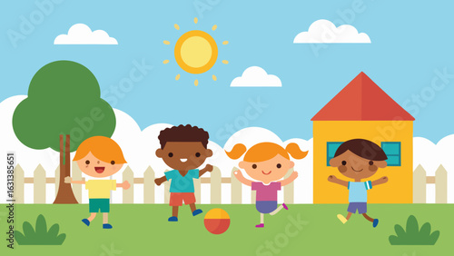 kids playing backyard sun happy outdoor garden