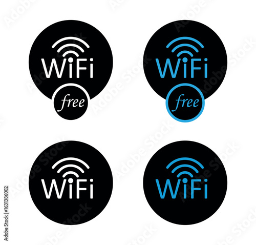 Free WiFi Icons Set – Circular Black Background with White and Blue Text
