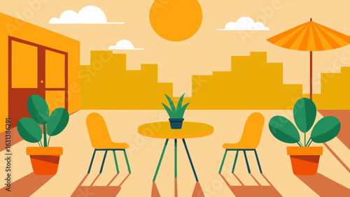 sunny terrace plants chairs outdoor relax sun seat
